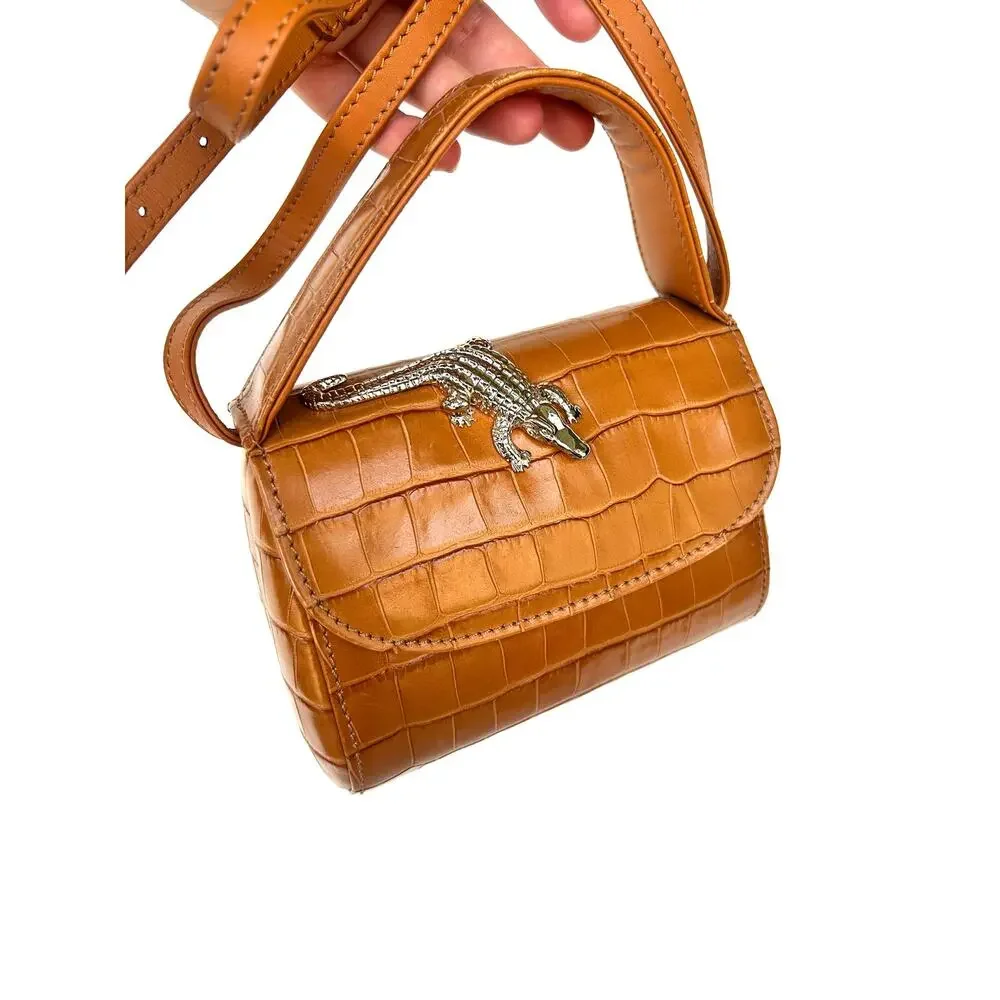 Amelie Pichard Mini Crossbody Baby Abag Snakeskin Effect Purse Crocodile Tan